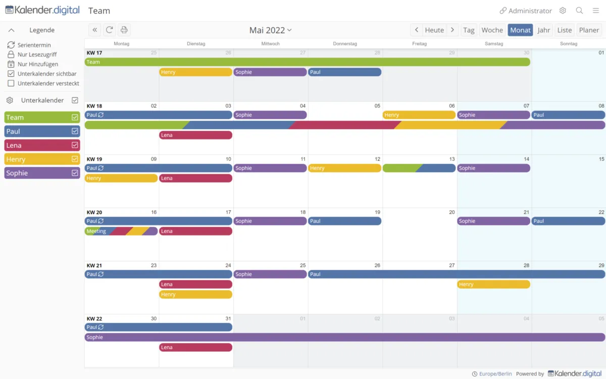 Interface Calendar.online: fonctionnalités, prix, alternatives