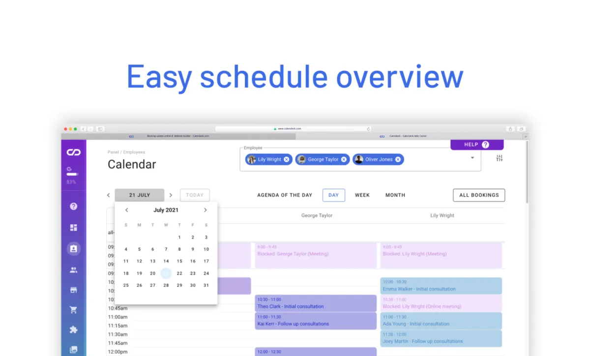 Interface Calendesk: fonctionnalités, prix, alternatives