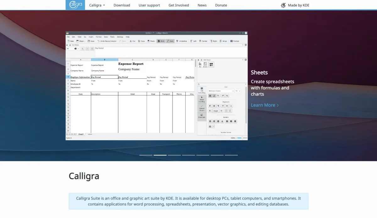Interface Calligra : image, ergonomie, alternatives