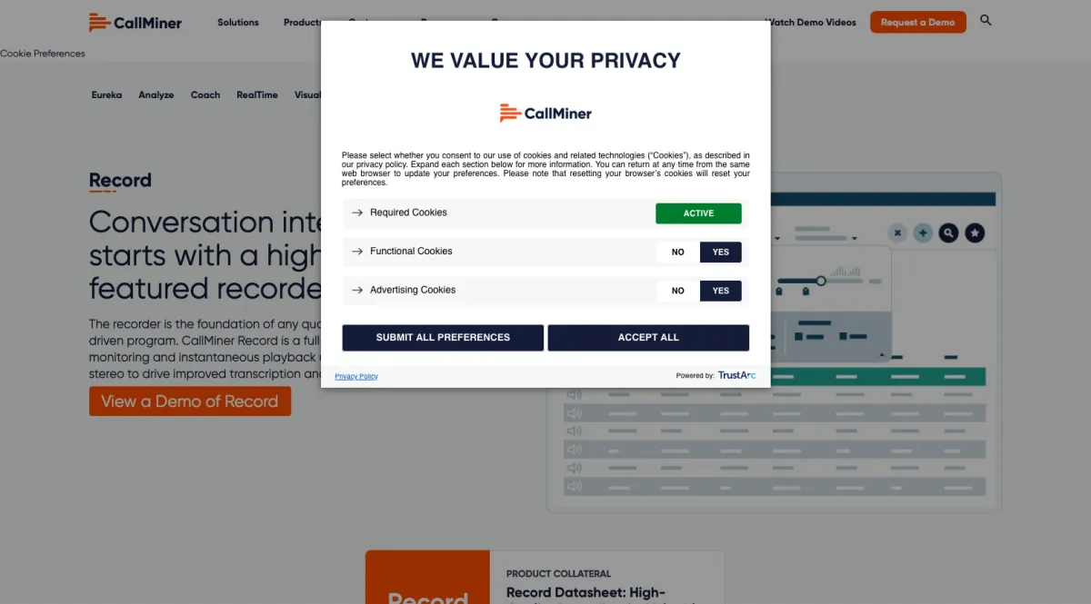 Interface CallMiner Eureka : fonctionnalités, prix, alternatives