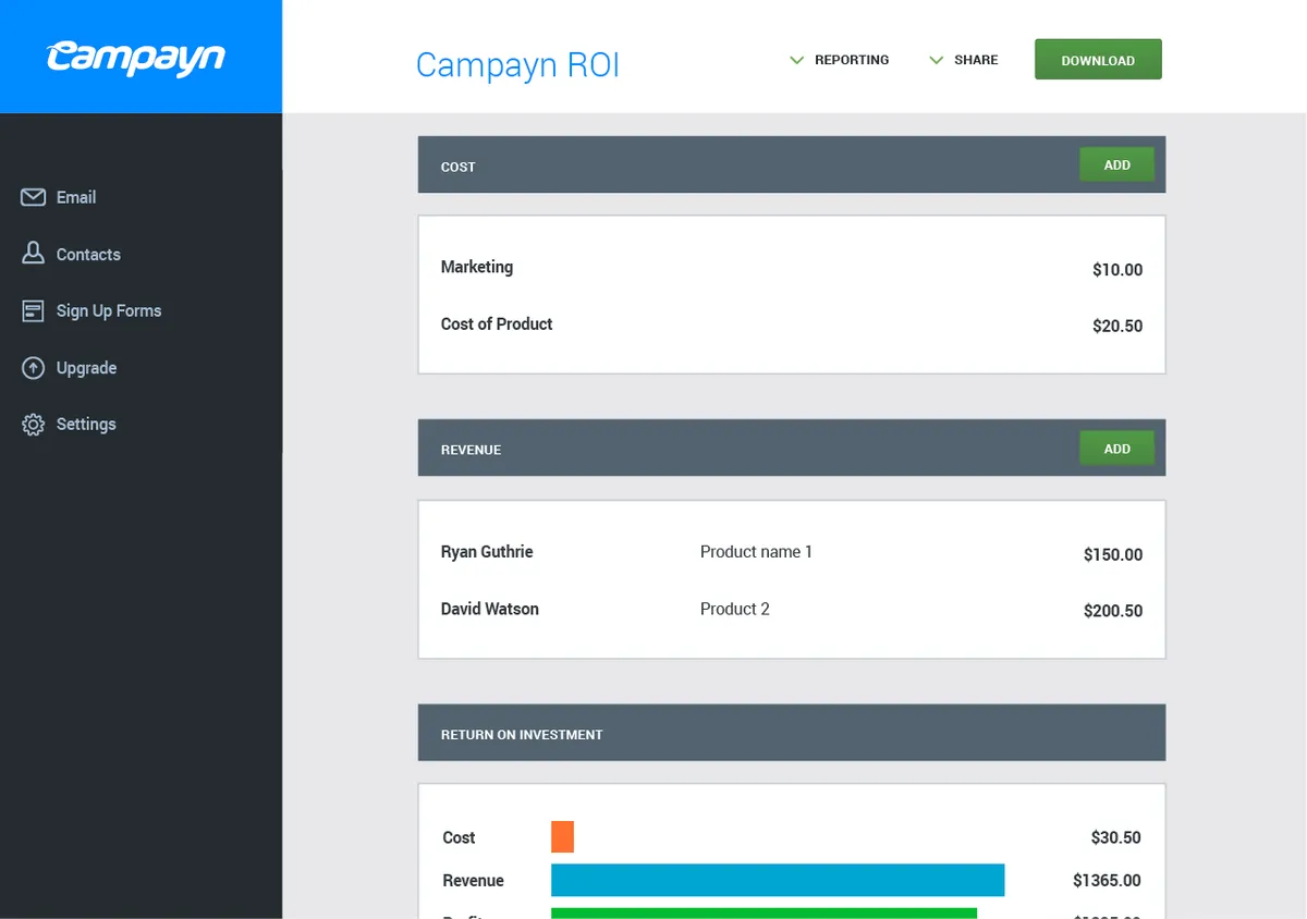 Interface Campayn: fonctionnalités, prix, alternatives