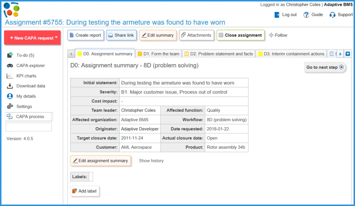 Interface CAPA Manager: image, ergonomie, alternatives