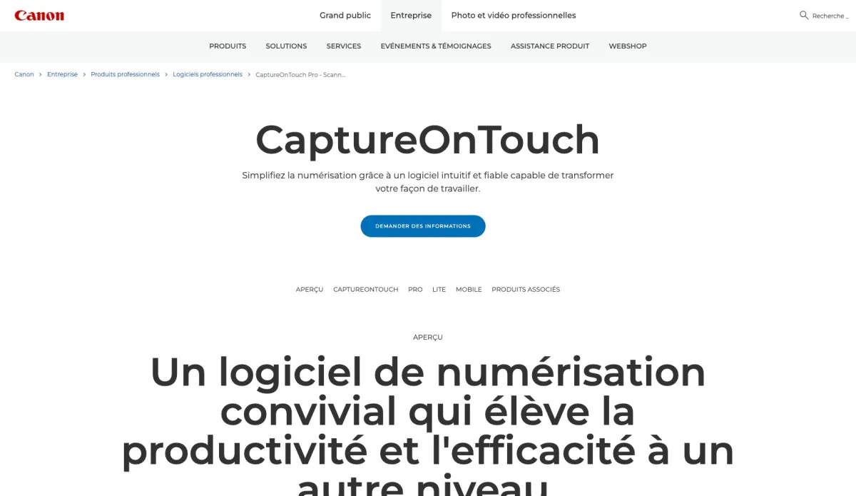 Interface Captureontouch Pro : fonctionnalités, prix, alternatives