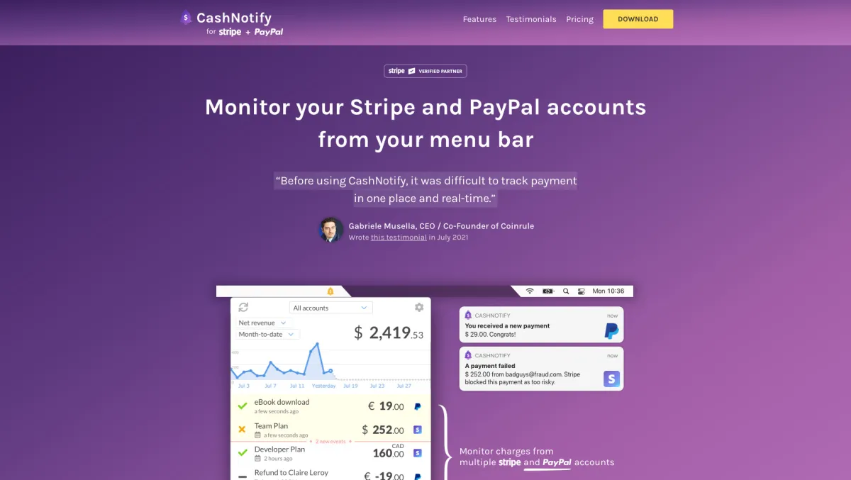 Interface CashNotify : fonctionnalités, prix, alternatives