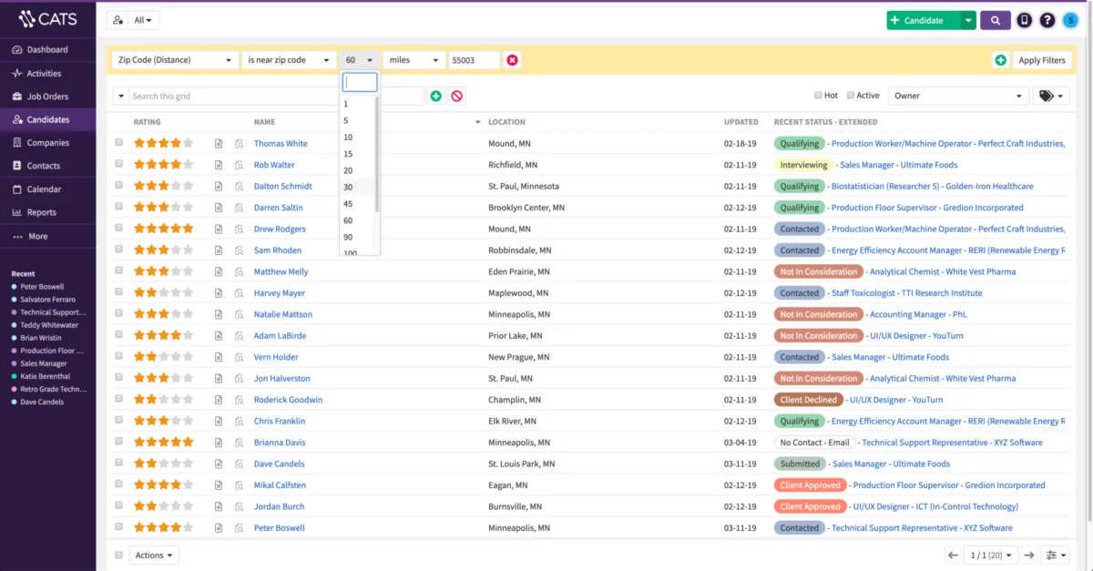 Interface CATS Applicant Tracking: fonctionnalités, prix, alternatives
