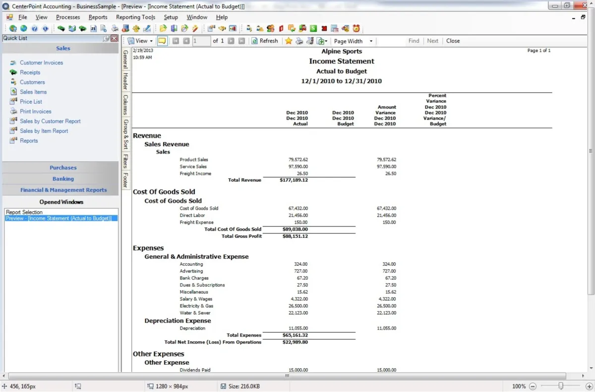 Interface CenterPoint Accounting: fonctionnalités, prix, alternatives