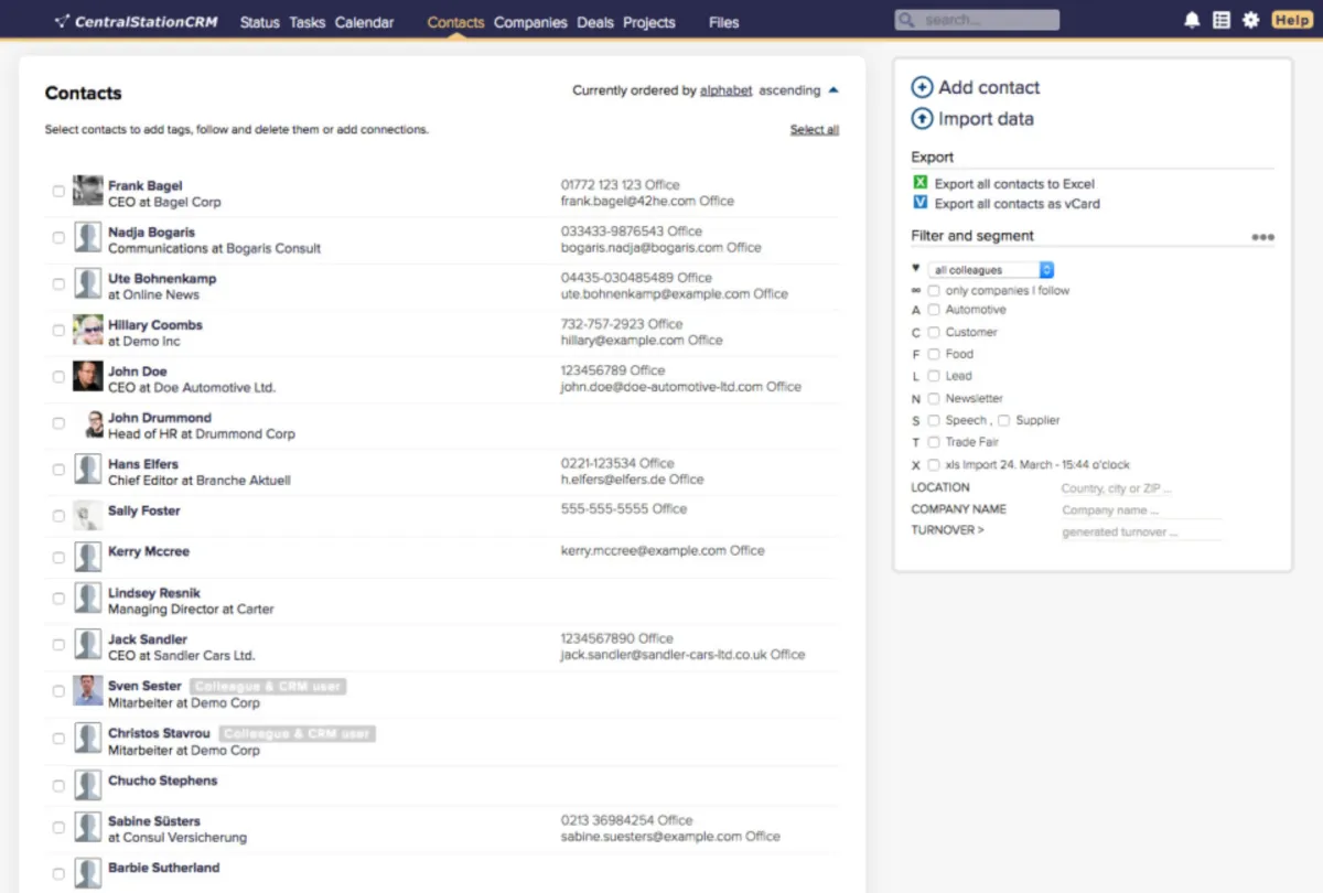 Interface CentralStationCRM: fonctionnalités, prix, alternatives