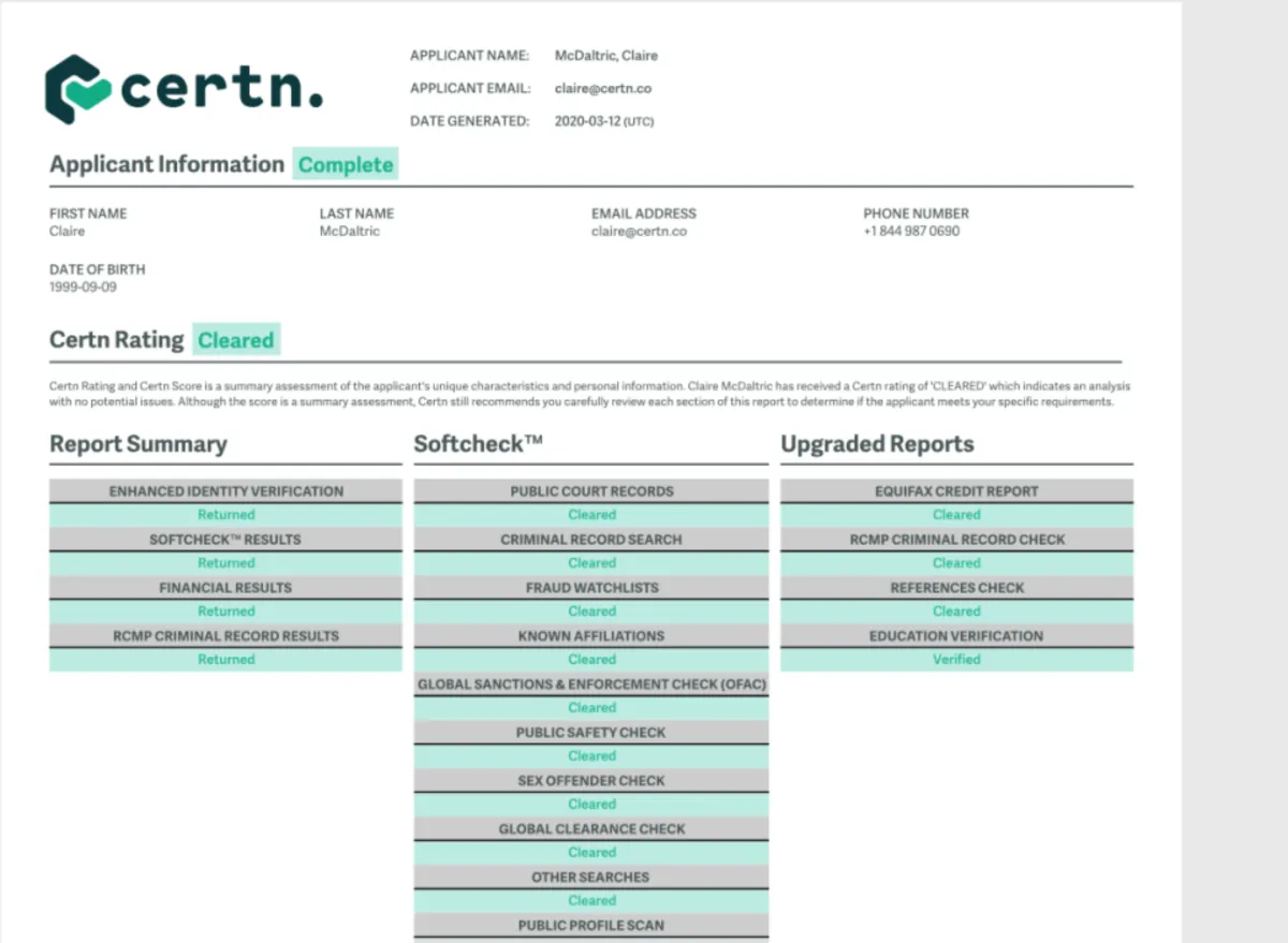 Interface Certn: fonctionnalités, prix, alternatives