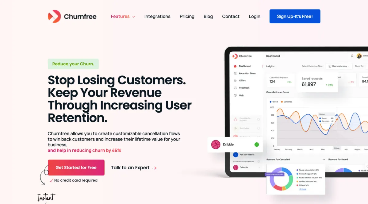 Interface Churnfree : fonctionnalités, prix, alternatives
