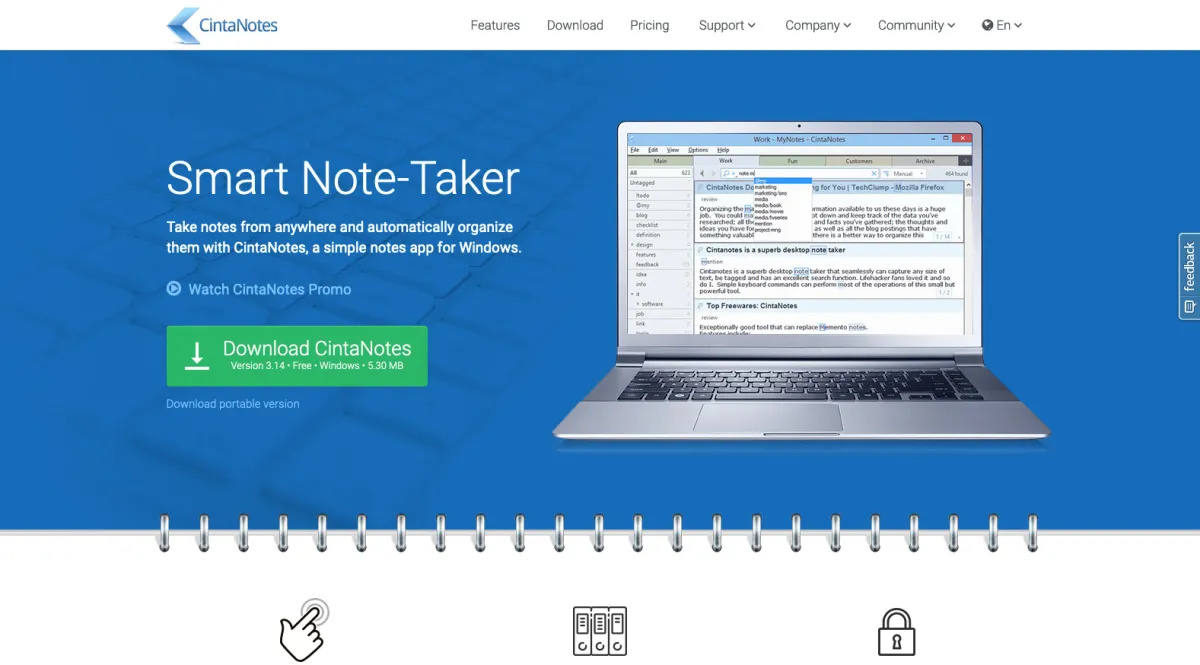 Interface CintaNotes : image, ergonomie, alternatives