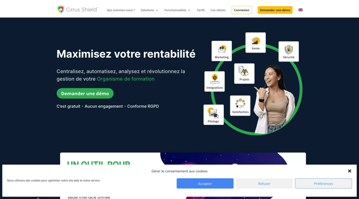 Interface Cirrus Shield CRM : fonctionnalités, prix, alternatives
