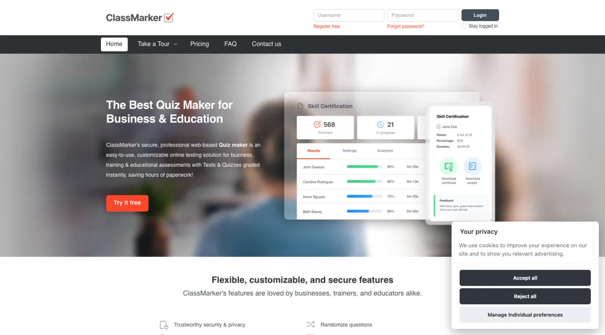 Interface ClassMarker : fonctionnalités, prix, alternatives
