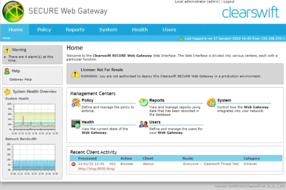 Notre avis sur Clearswift SECURE Web Gateway : un logiciel de monitoring de site web à découvrir