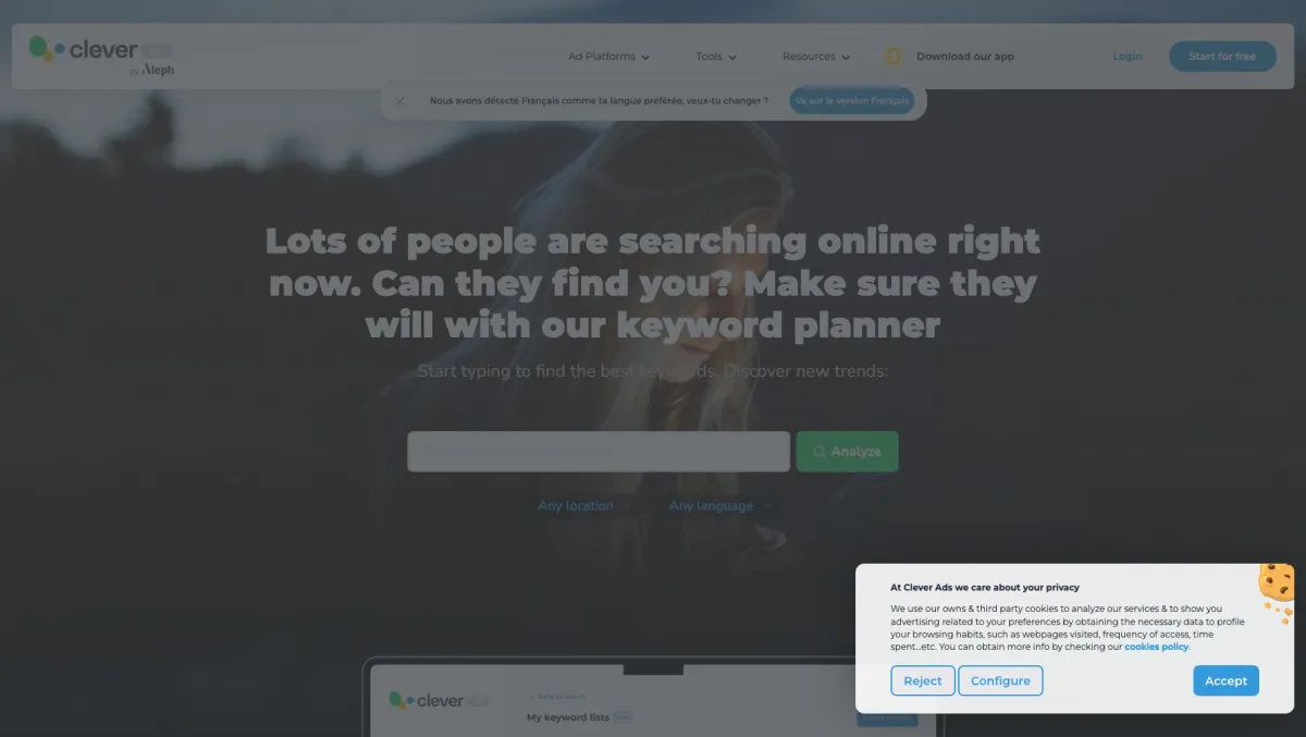 Interface Clever Ads Banner Creator : fonctionnalités, prix, alternatives