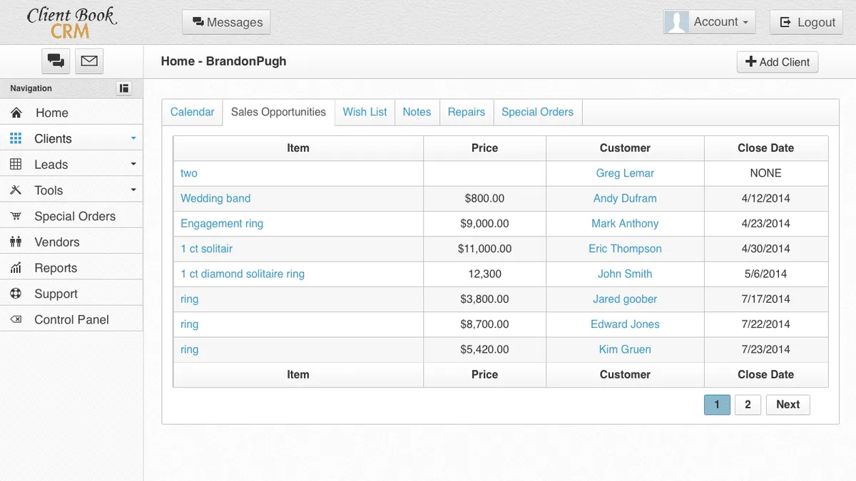 Interface Client Book CRM: fonctionnalités, prix, alternatives