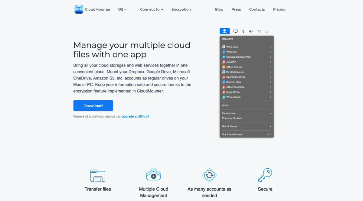 Interface CloudMounter : fonctionnalités, prix, alternatives