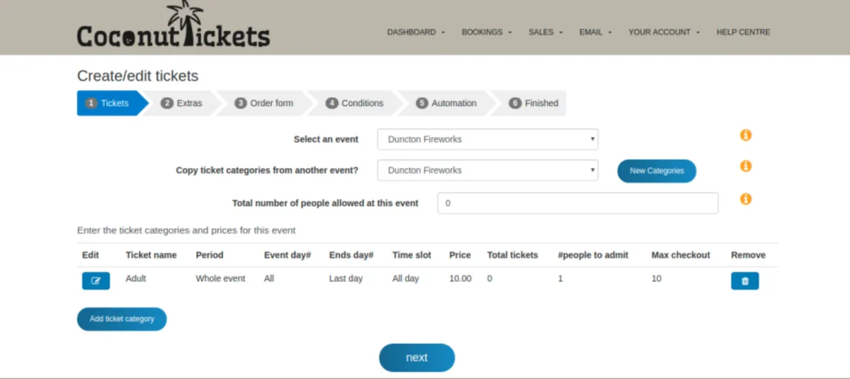 Interface Coconut Tickets: fonctionnalités, prix, alternatives