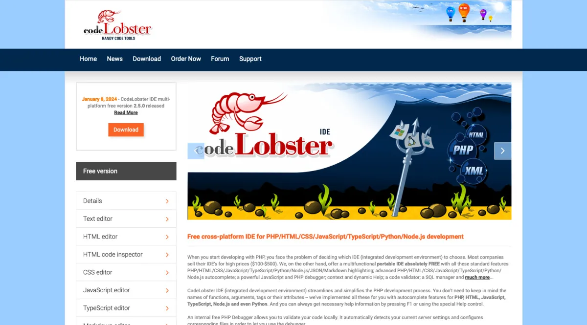 Interface CodeLobster IDE : image, ergonomie, alternatives