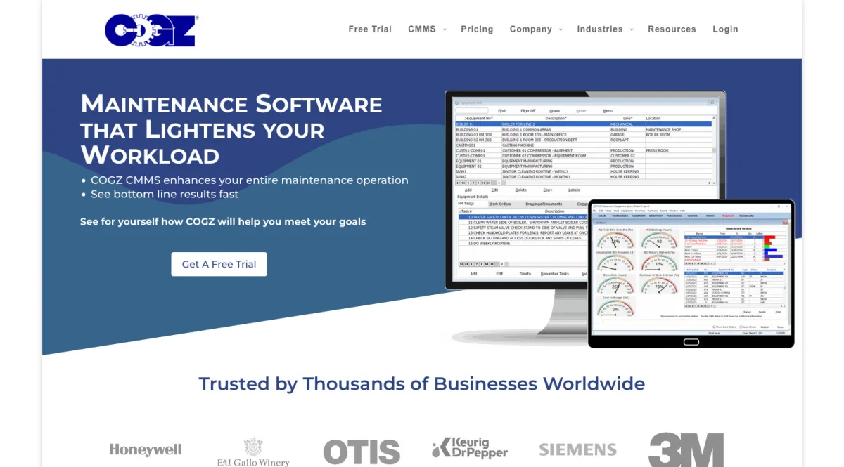 Interface Cogz Cmms : fonctionnalités, prix, alternatives