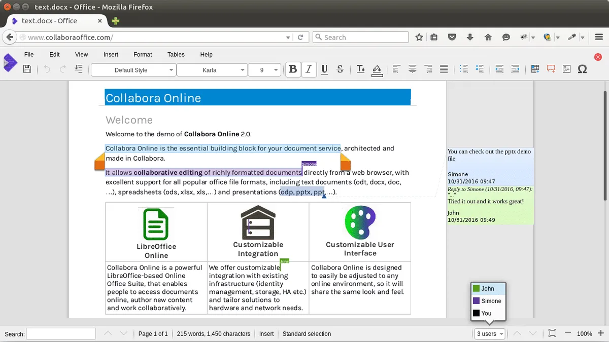 Interface Collabora Online: fonctionnalités, prix, alternatives