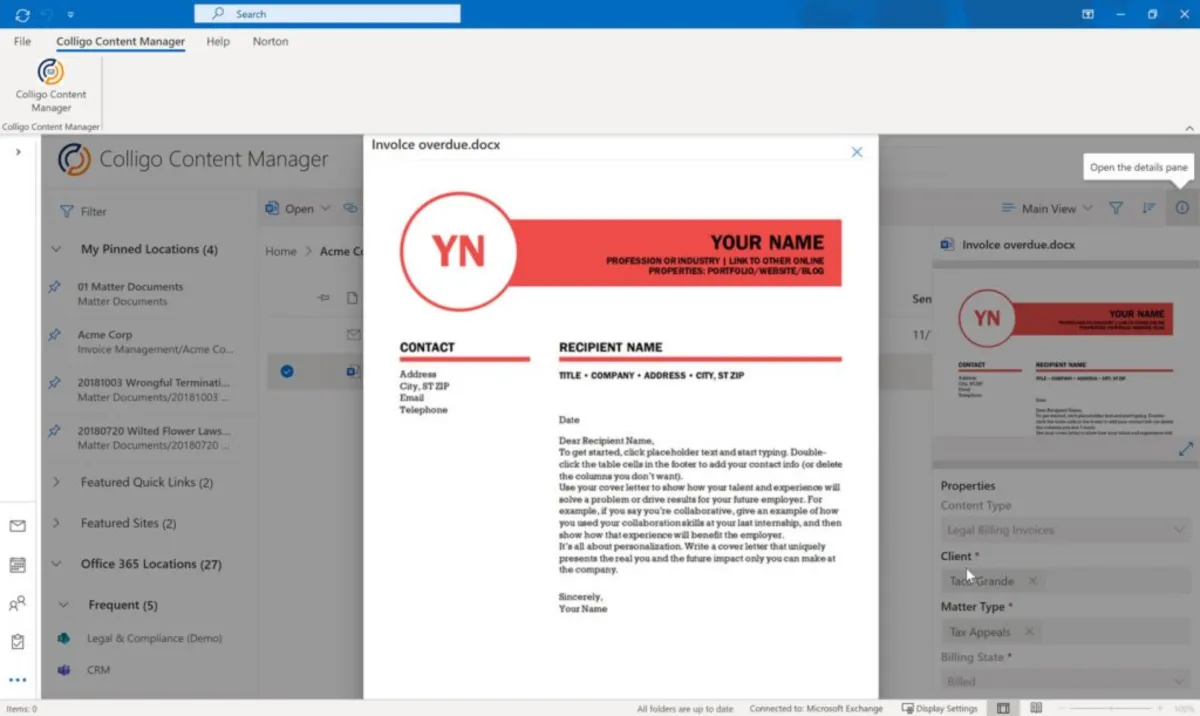 Interface Colligo Content Manager for Microsoft 365: fonctionnalités, prix, alternatives