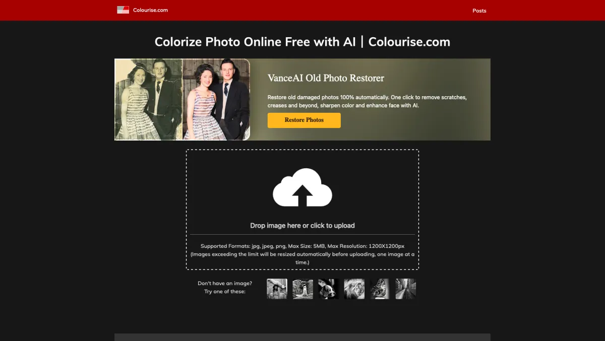 Interface Colourise : image, ergonomie, alternatives