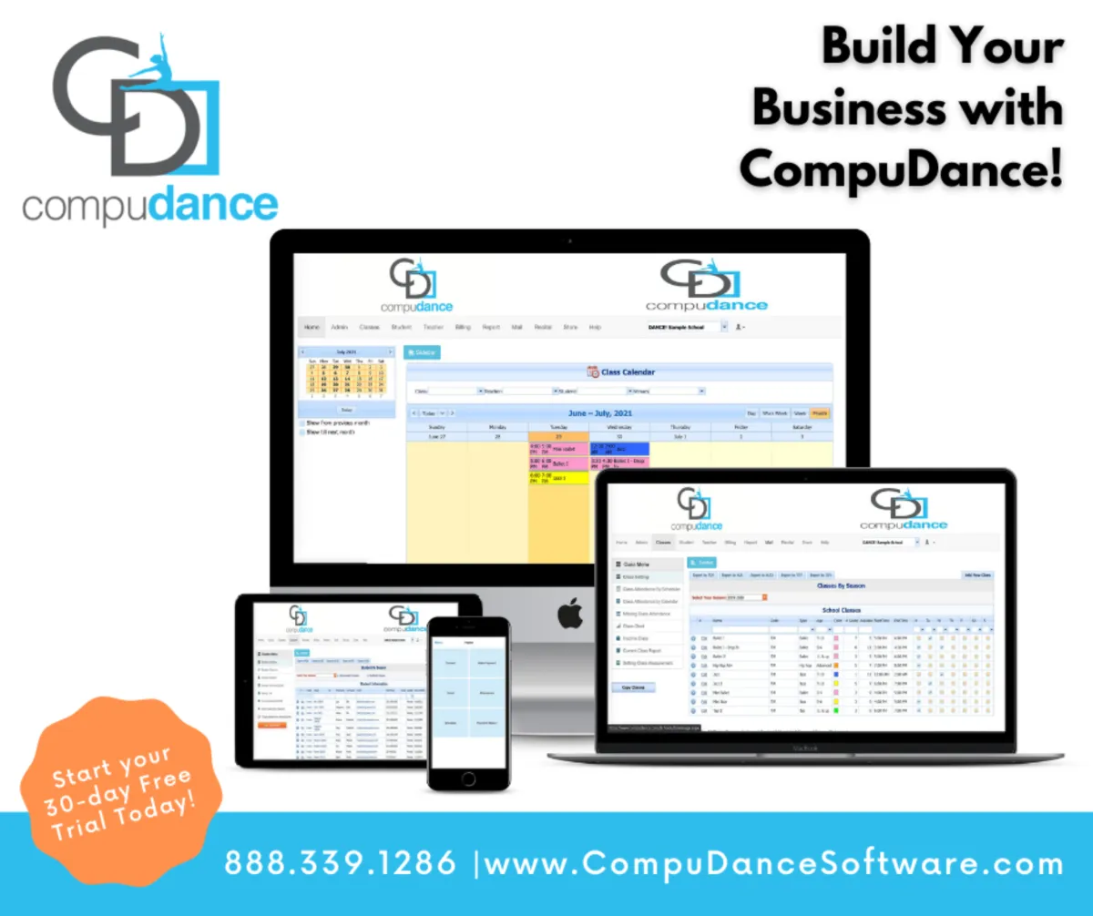 CompuDance est un logiciel pour club de danse très réputé en entreprise car il dispose de nombreuses fonctionnalités et intégrations tierces 