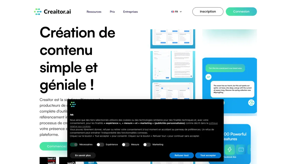 Interface Creaitor.ai : fonctionnalités, prix, alternatives