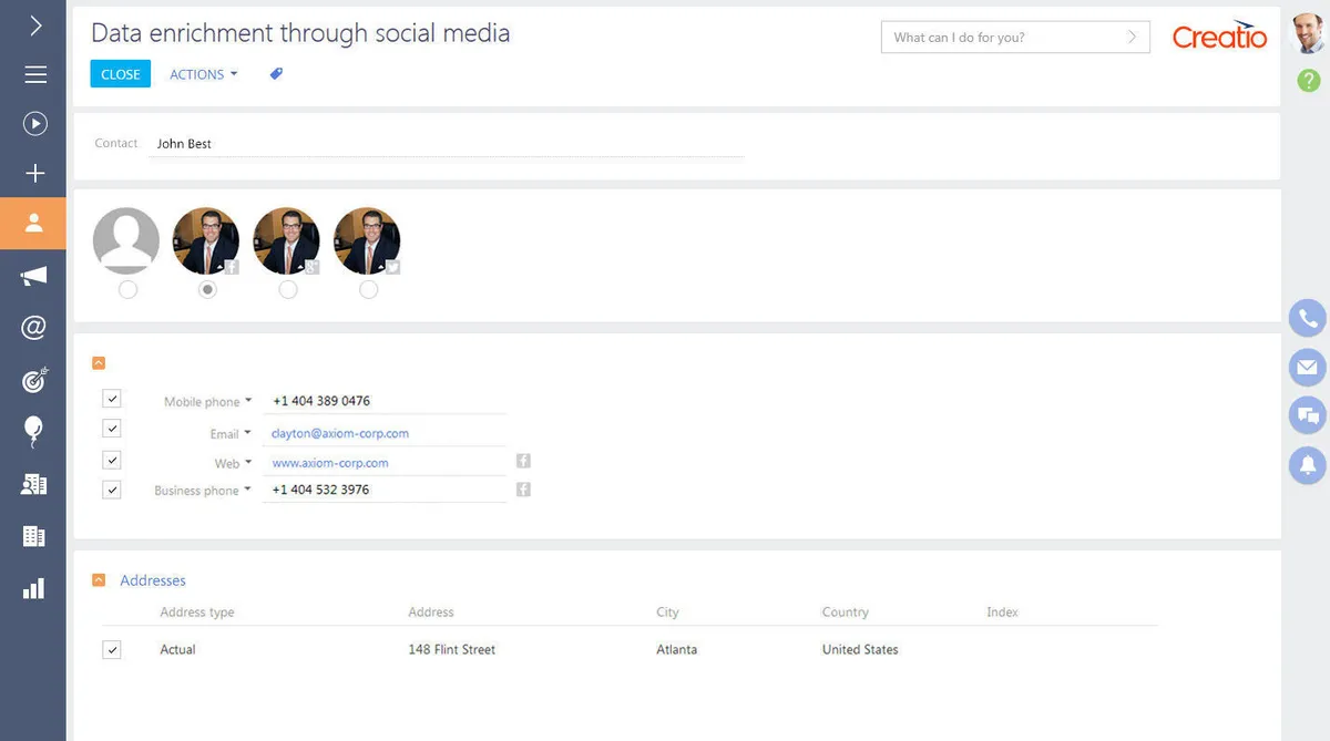 Interface Creatio CRM: image, ergonomie, alternatives