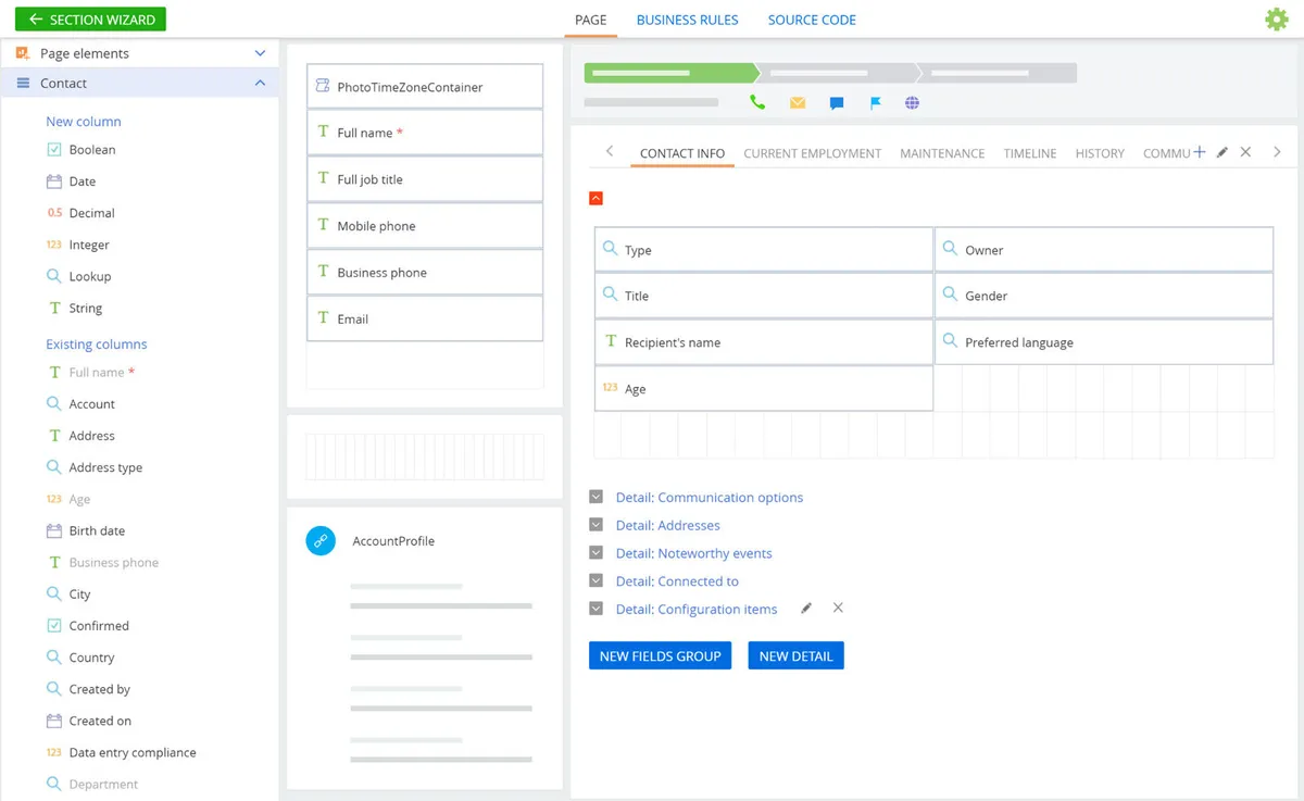 Interface Creatio Studio: fonctionnalités, prix, alternatives