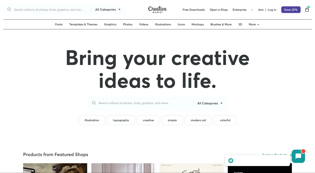 Interface Creative Market : fonctionnalités, prix, alternatives