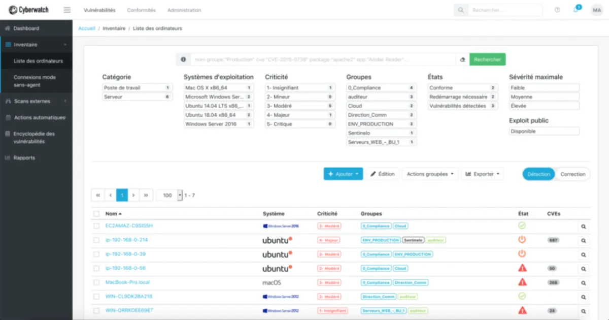Interface Cyberwatch: fonctionnalités, prix, alternatives