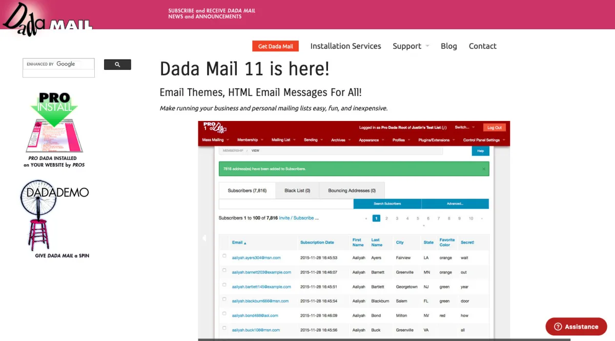 Interface Dada Mail : fonctionnalités, prix, alternatives