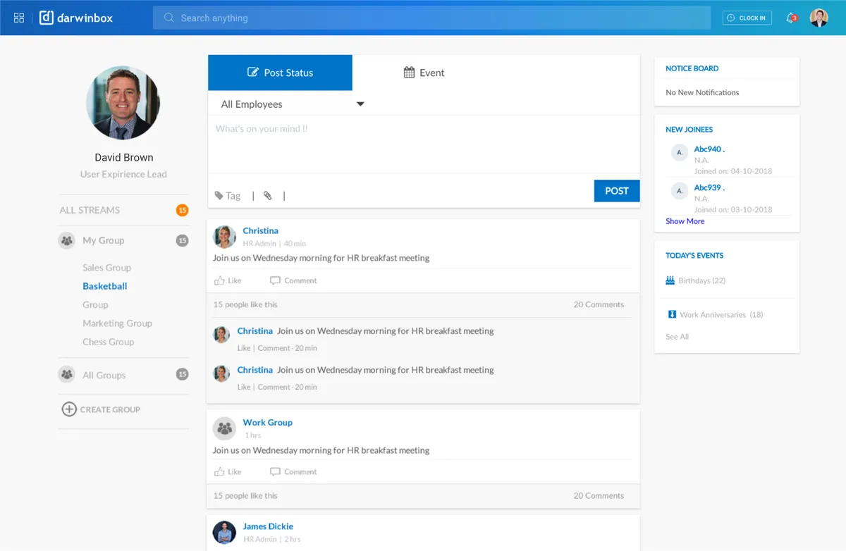 Interface Darwinbox: fonctionnalités, prix, alternatives
