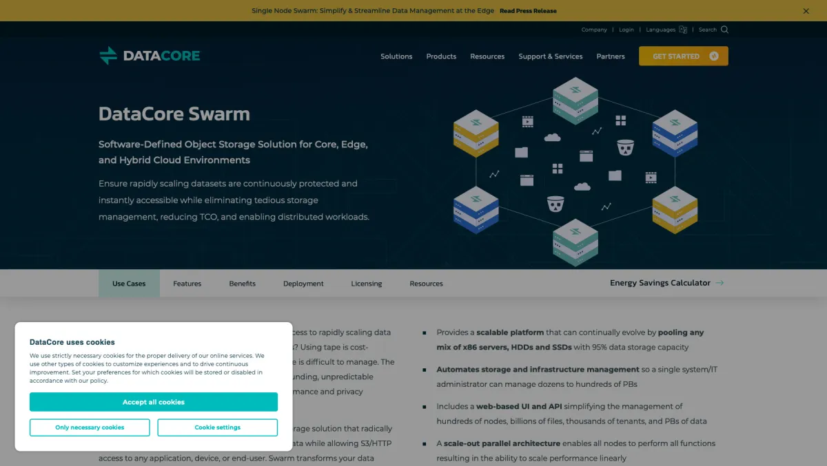 Interface DataCore Swarm : fonctionnalités, prix, alternatives