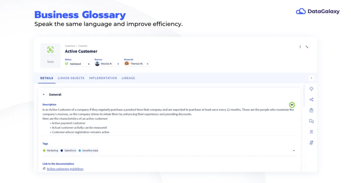 Interface DataGalaxy: fonctionnalités, prix, alternatives Interface DataGalaxy: fonctionnalités, prix, alternatives
