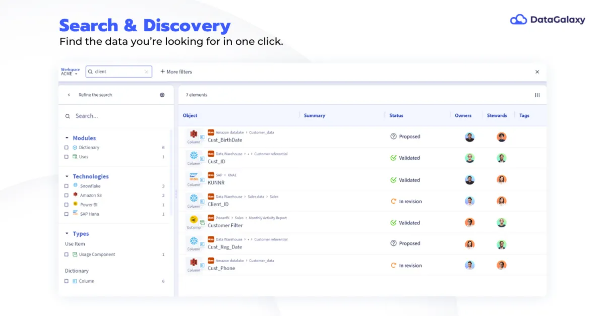 DataGalaxy est un logiciel de gouvernance des données populaire qui existe en version gratuite ou payante (à partir de 0 €) DataGalaxy est un logiciel de gouvernance des données populaire qui existe en version gratuite ou payante (à partir de 0 €)