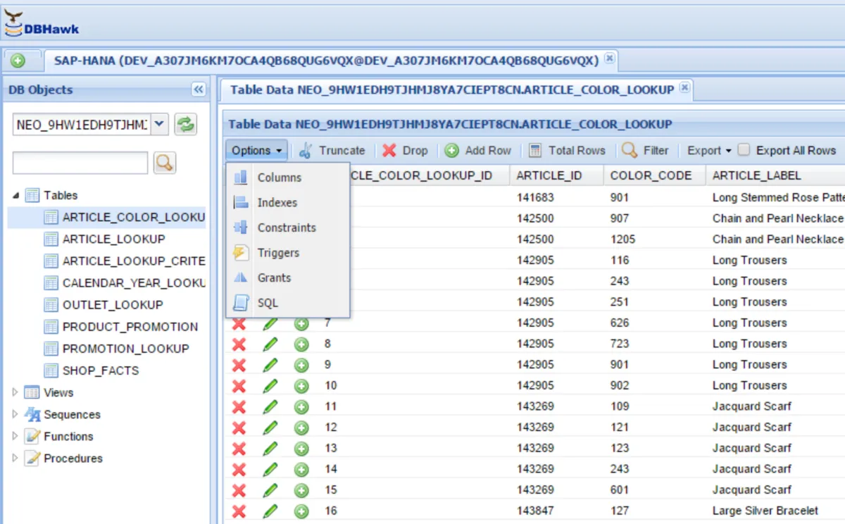 Interface DBHawk: fonctionnalités, prix, alternatives