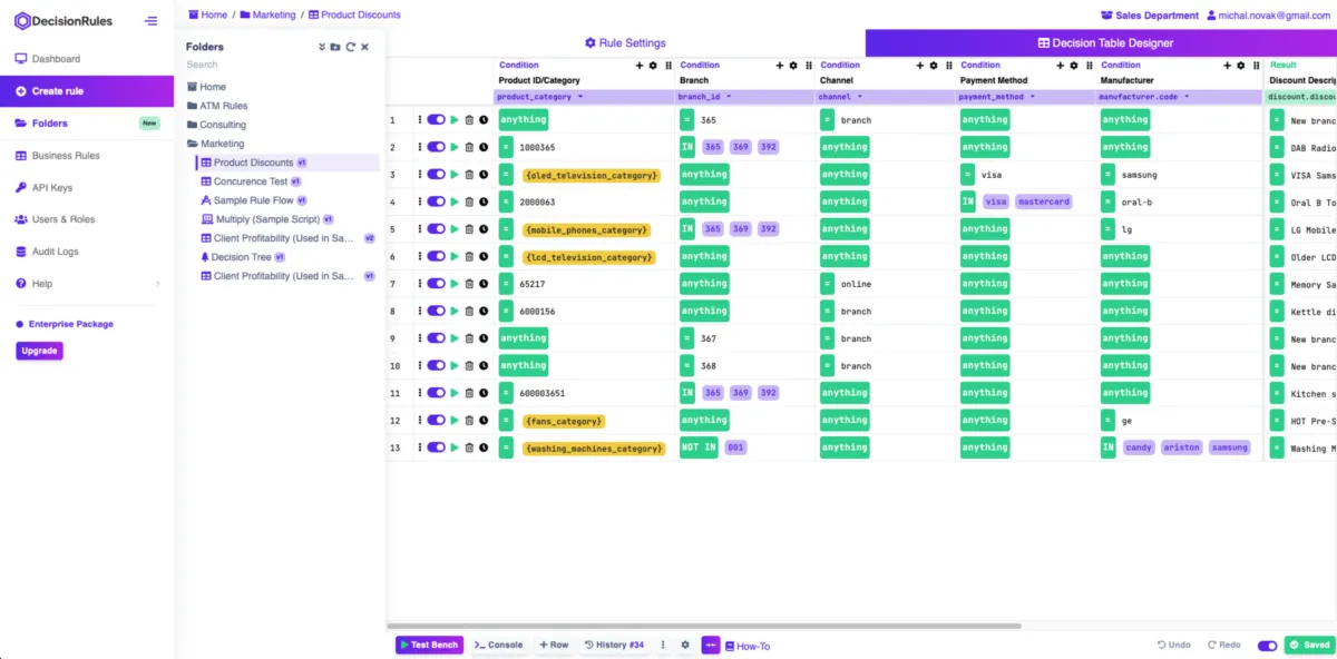 Interface DecisionRules: image, ergonomie, alternatives