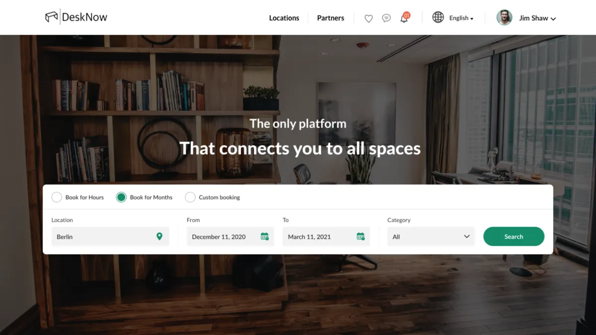 Interface DeskNow: fonctionnalités, prix, alternatives