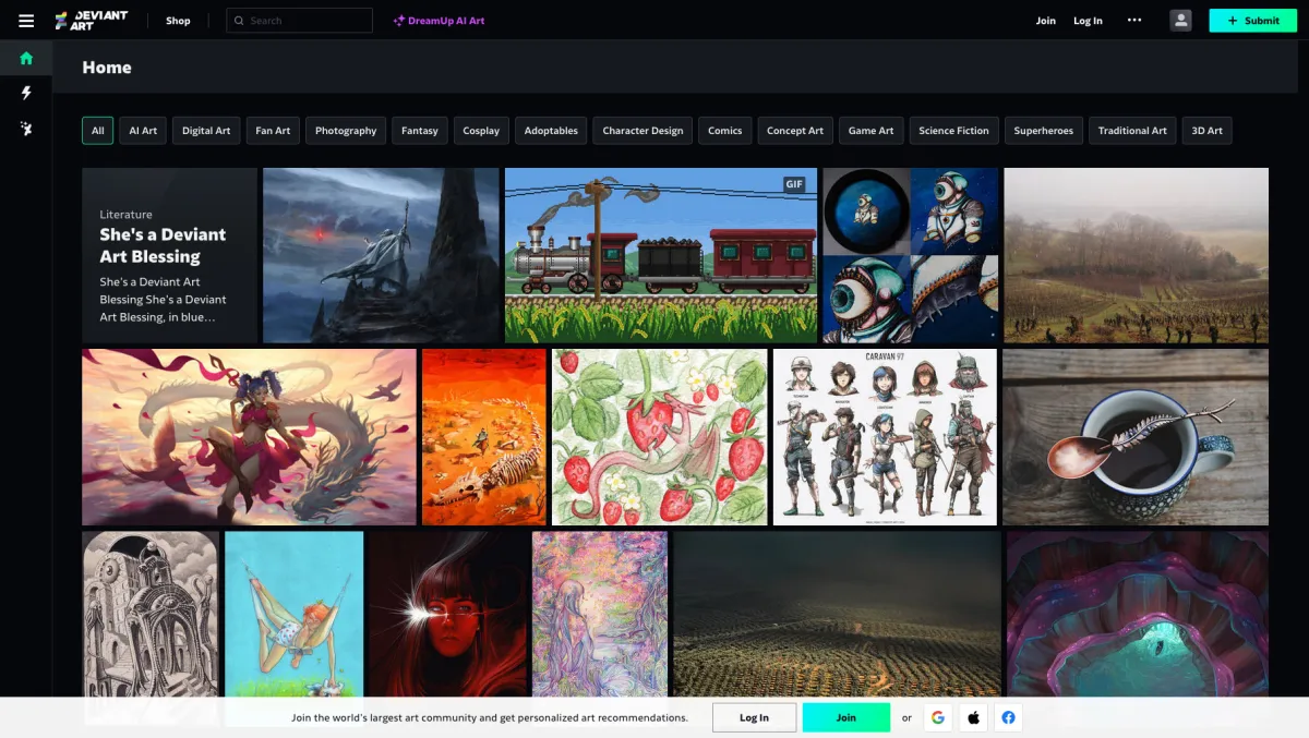 Interface DeviantArt : fonctionnalités, prix, alternatives Interface DeviantArt : fonctionnalités, prix, alternatives