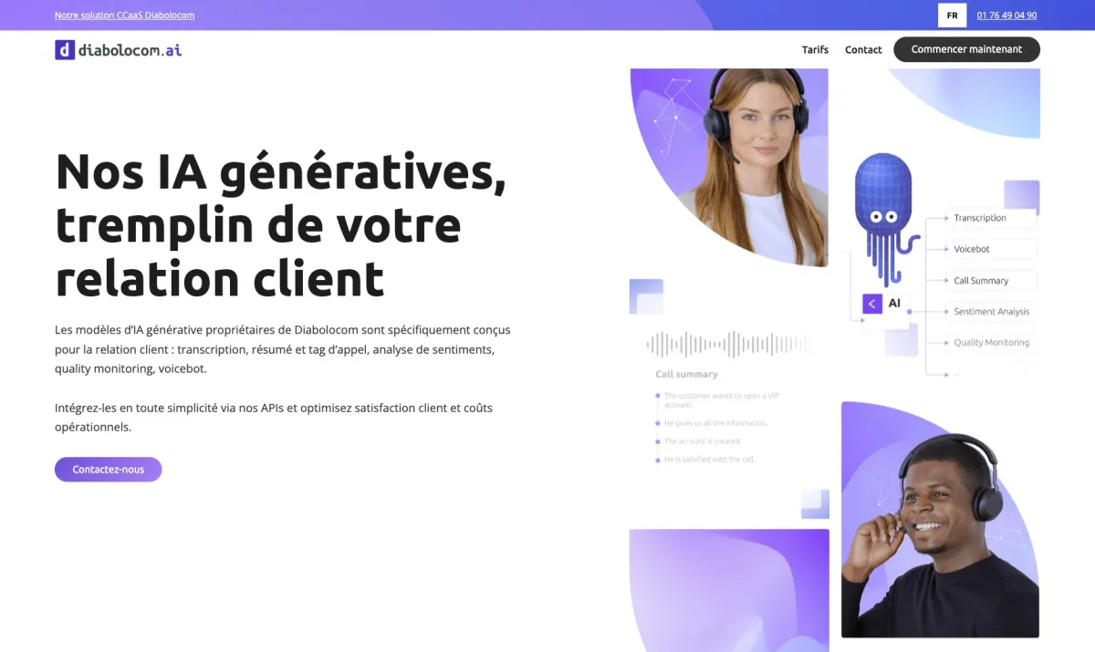 Interface Diabolocom AI : fonctionnalités, prix, alternatives