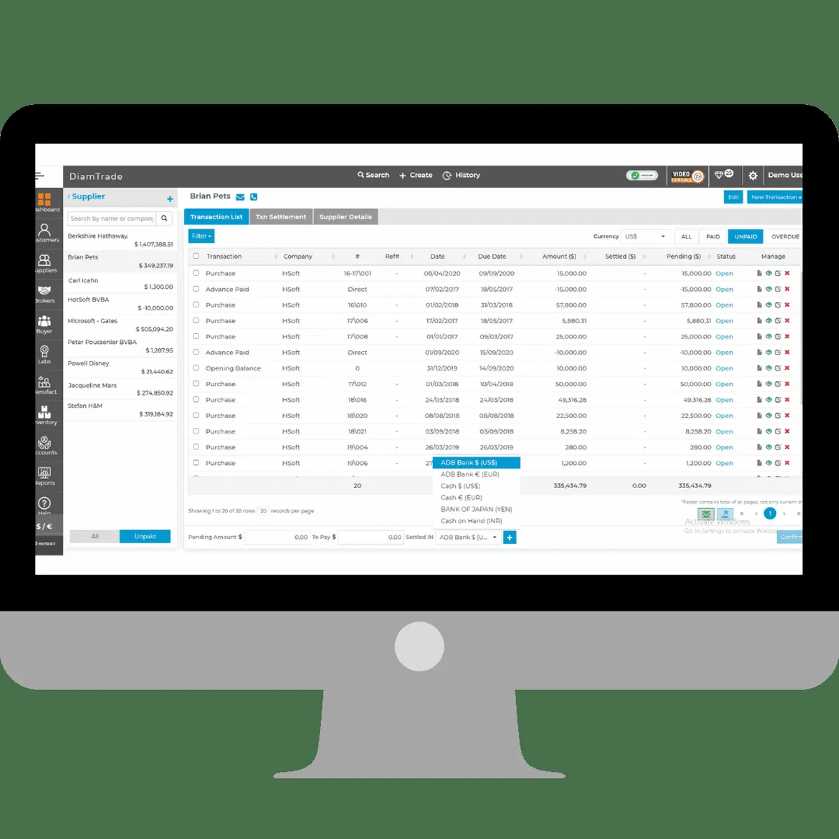 Interface DiamTrade: image, ergonomie, alternatives