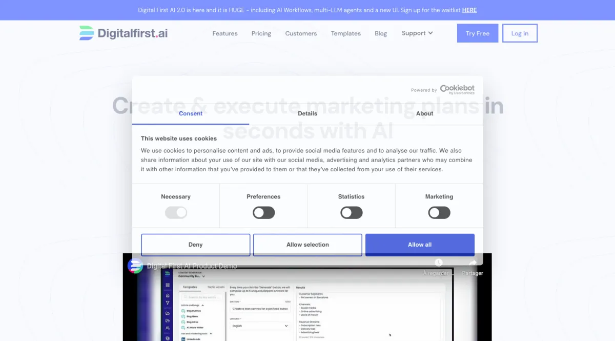 Interface Digital First AI : fonctionnalités, prix, alternatives