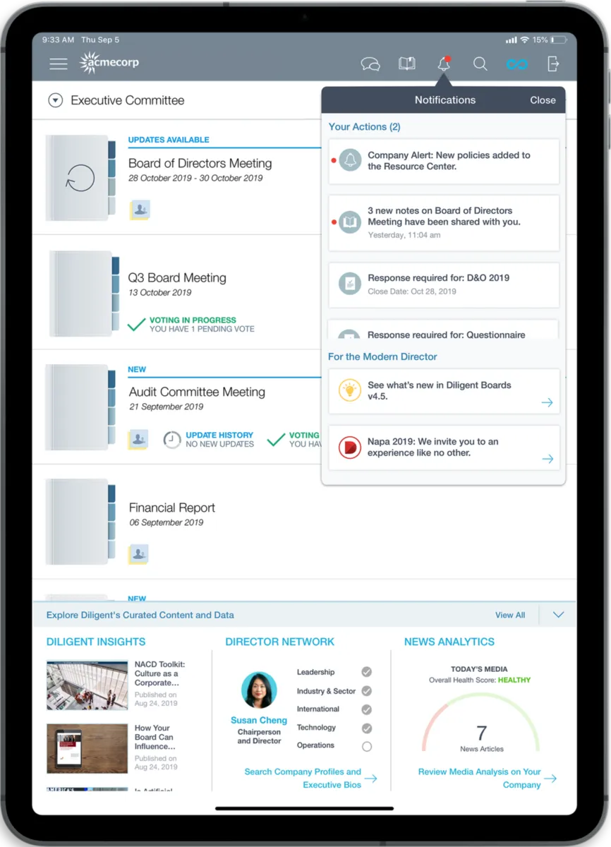 Notre avis sur Diligent Board Management Software : un logiciel de conseil d'administration à découvrir