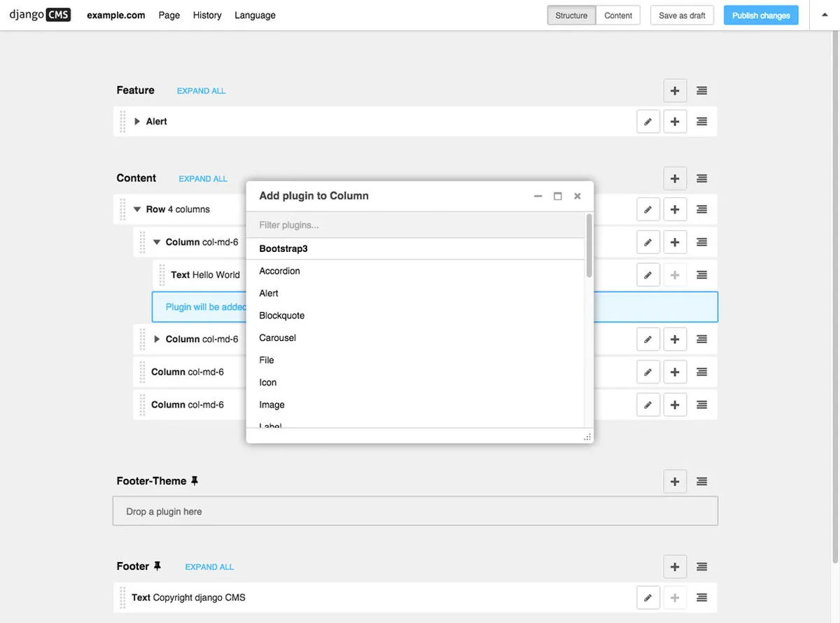 Interface django CMS: image, ergonomie, alternatives Interface django CMS: image, ergonomie, alternatives