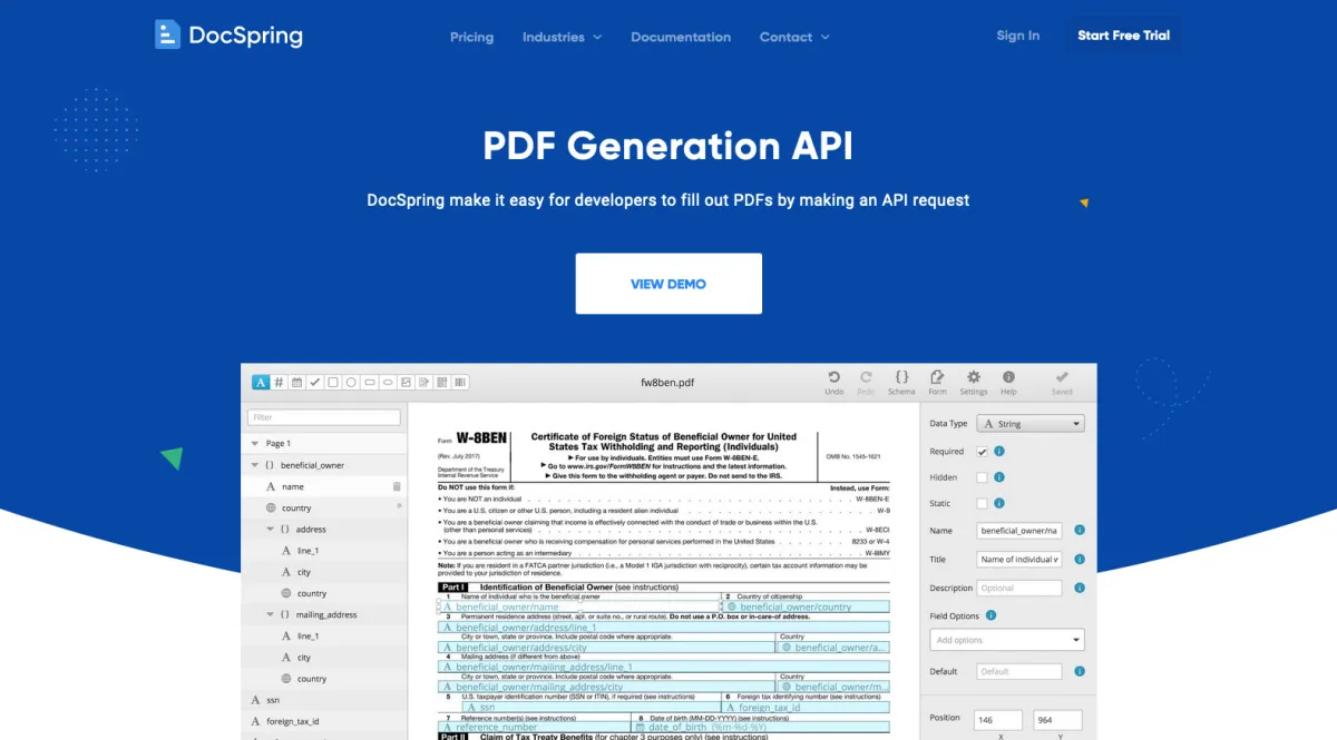 Interface DocSpring : fonctionnalités, prix, alternatives