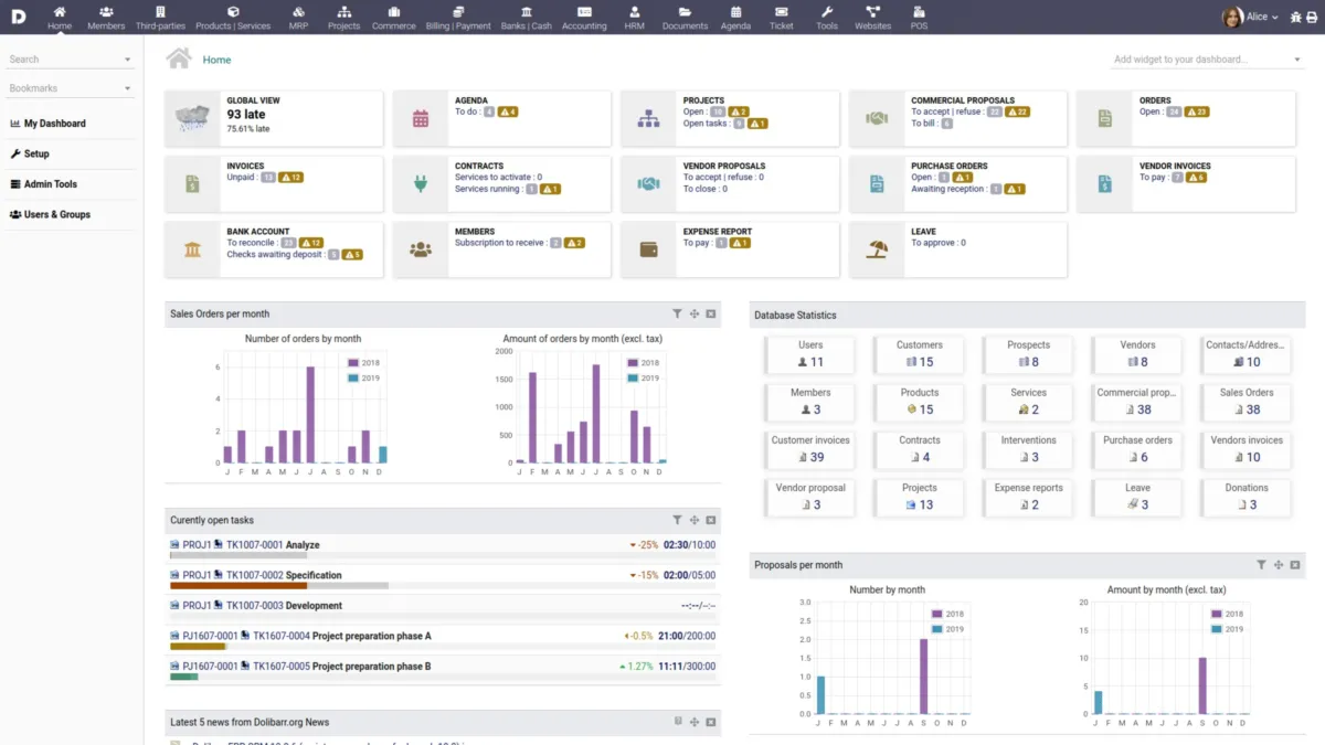 Interface Dolibarr: fonctionnalités, prix, alternatives