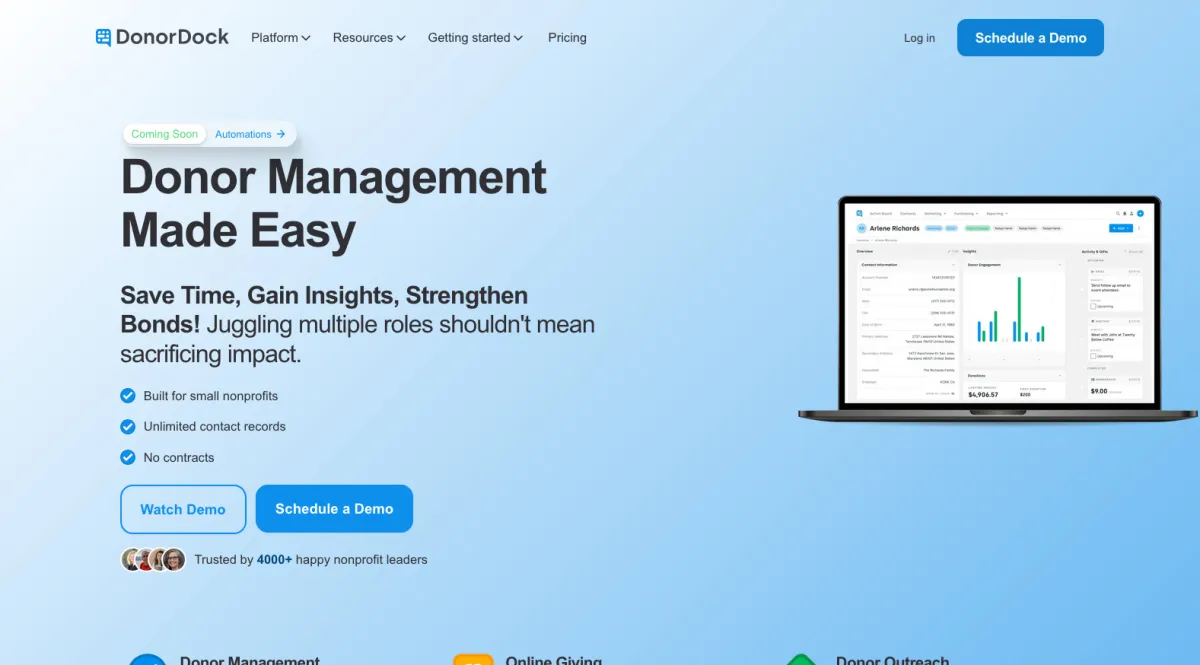 Interface DonorDock : fonctionnalités, prix, alternatives