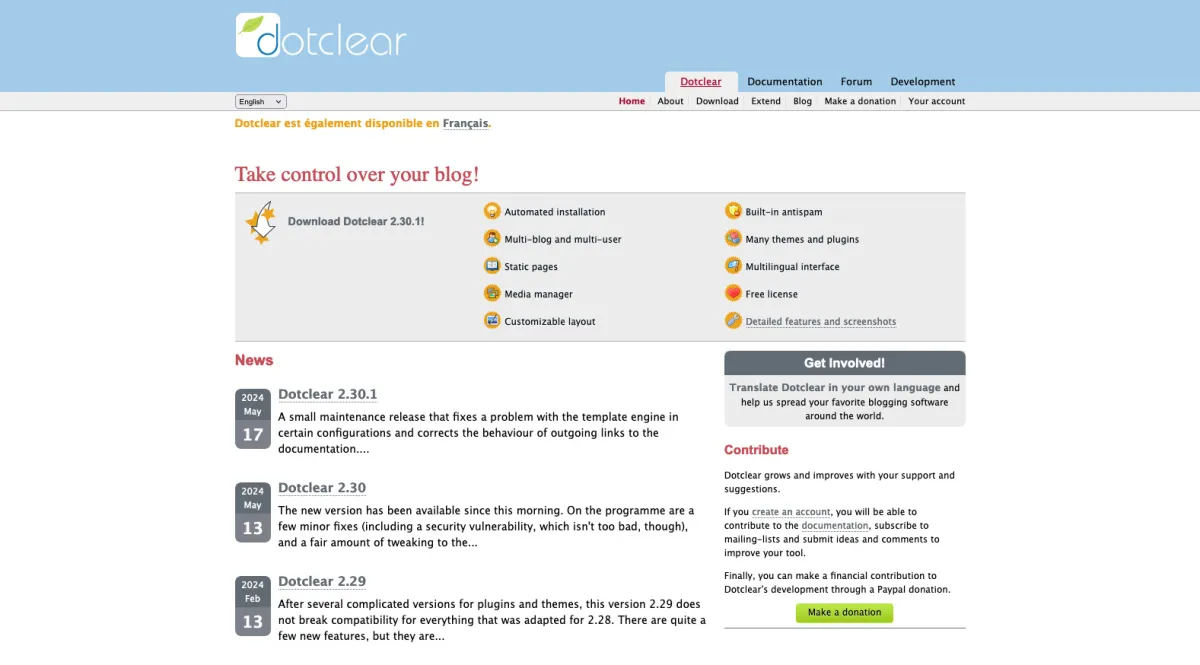 Interface Dotclear : image, ergonomie, alternatives